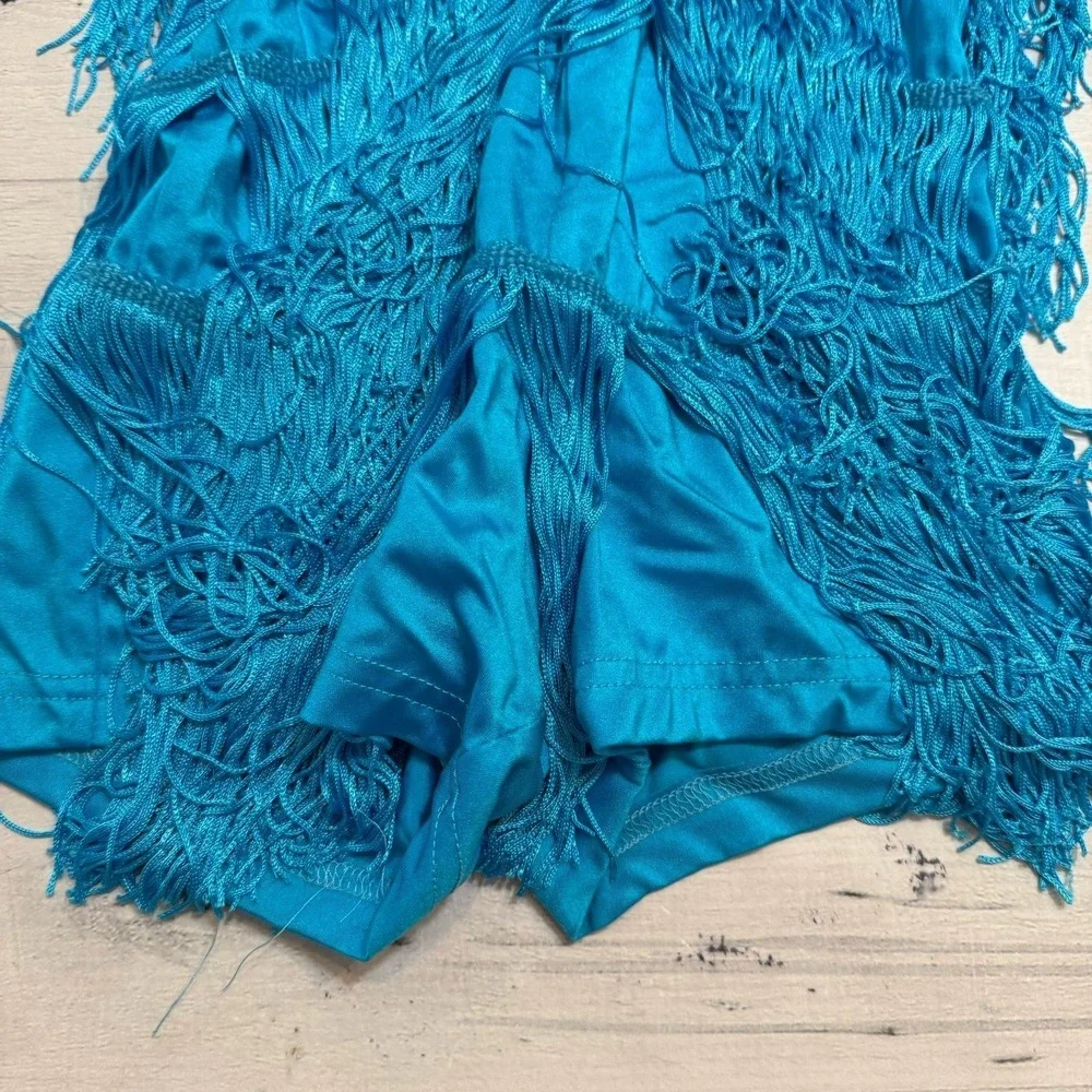 Weissman Dance costume aqua blue sassy fringe dress Spice‎ Up Your Life 14130 MC